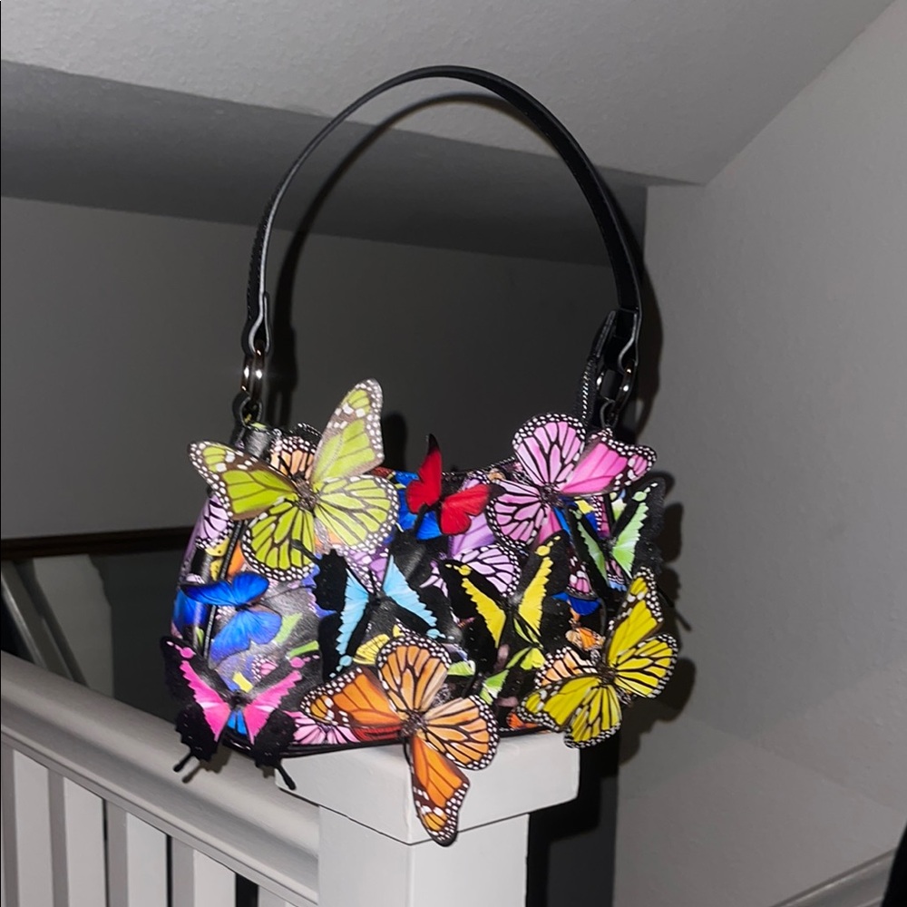 SOLD OUT ONLINE Dolls Kill Yellow and Pink Shoulder Bag with Butterfly D…